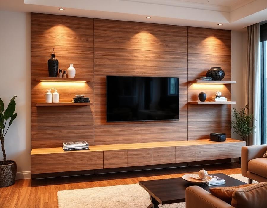 Móvel produzido: Painel de TV com prateleiras suspensas