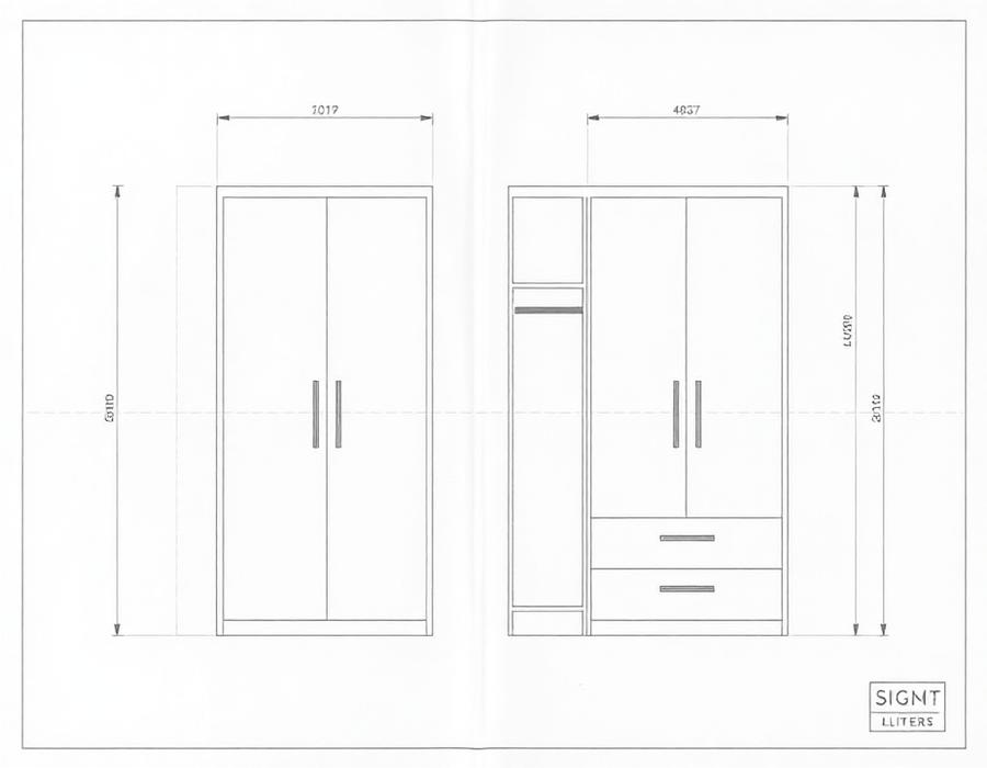 Planta técnica com medidas: Guarda-roupa 4 portas de correr